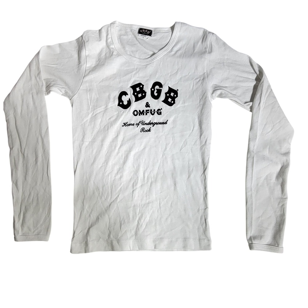 CBGB OMFUG Long Sleeve Graphic Tee White Punk Rock Underground Small Made in USA